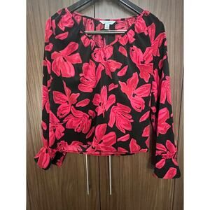 Nine West Womens Black & Red Long Sleeve Pull Over Blouse Size XS